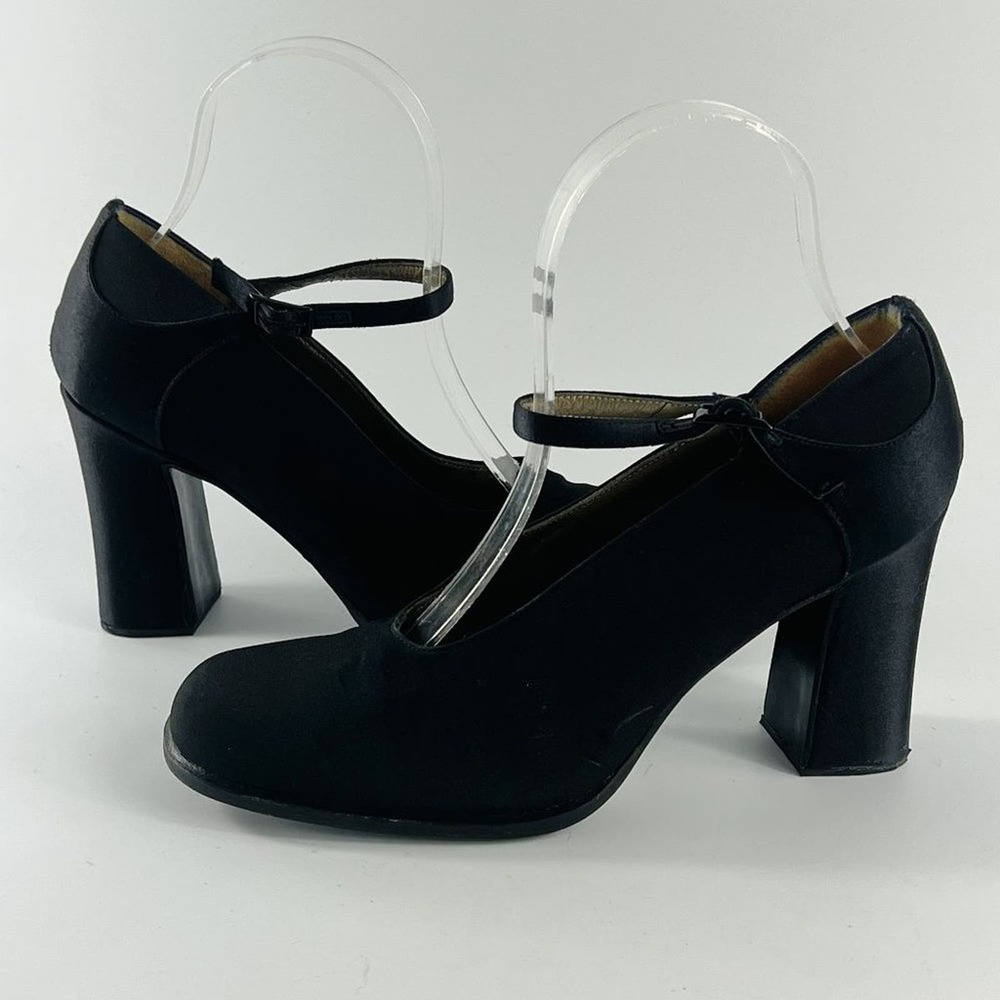 Yves Saint Laurent Vintage Black Satin Mary Jane Heels 7